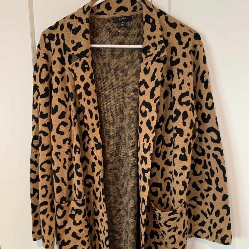 J. Crew Open Front Cardigan Cheetah Print